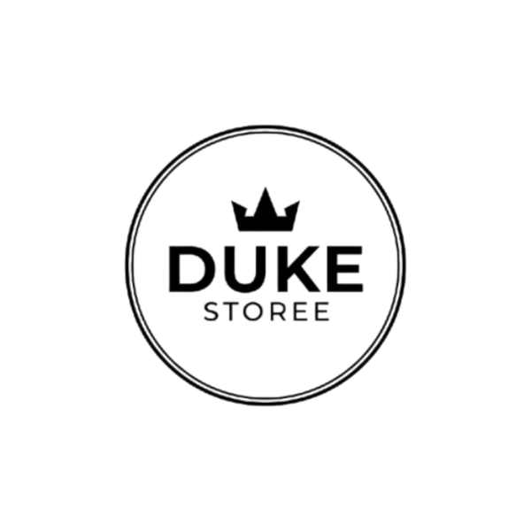 Logo of DUKE STOREE with a crown symbol on a white background